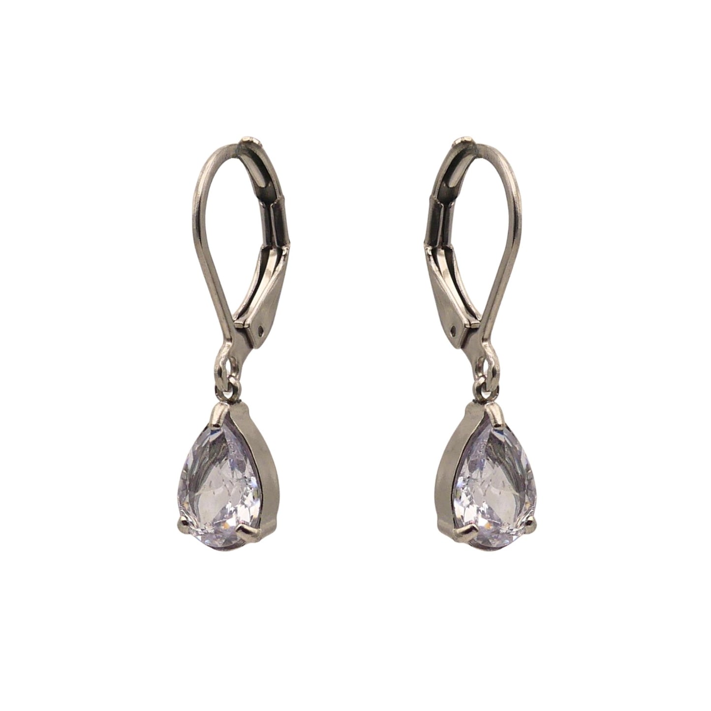 Silver Pear Cut Crystal Dangle Drop Earrings