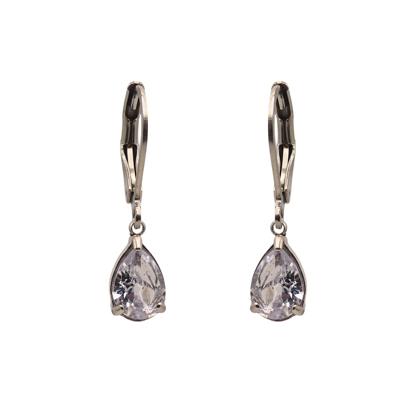 Silver Pear Cut Crystal Dangle Drop Earrings