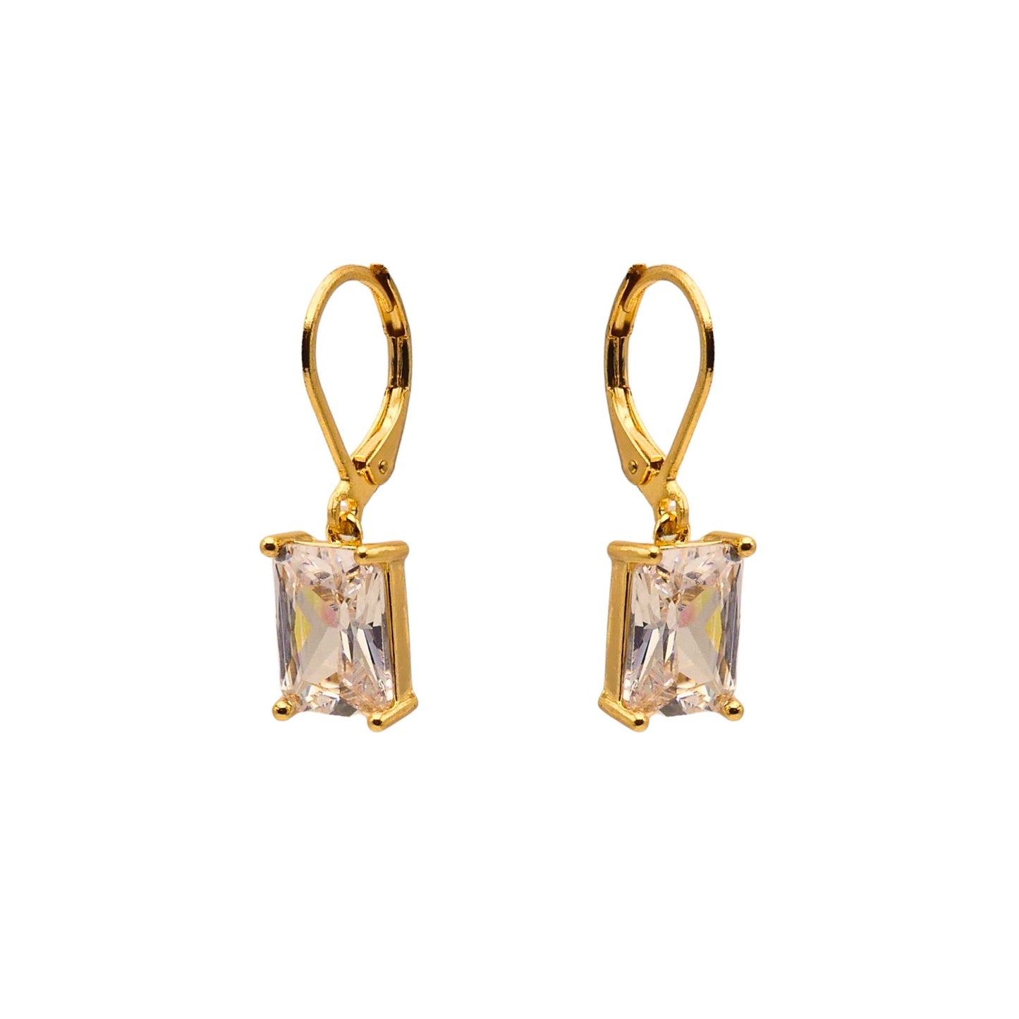 Gold Octagon Cut Crystal Drop Earrings