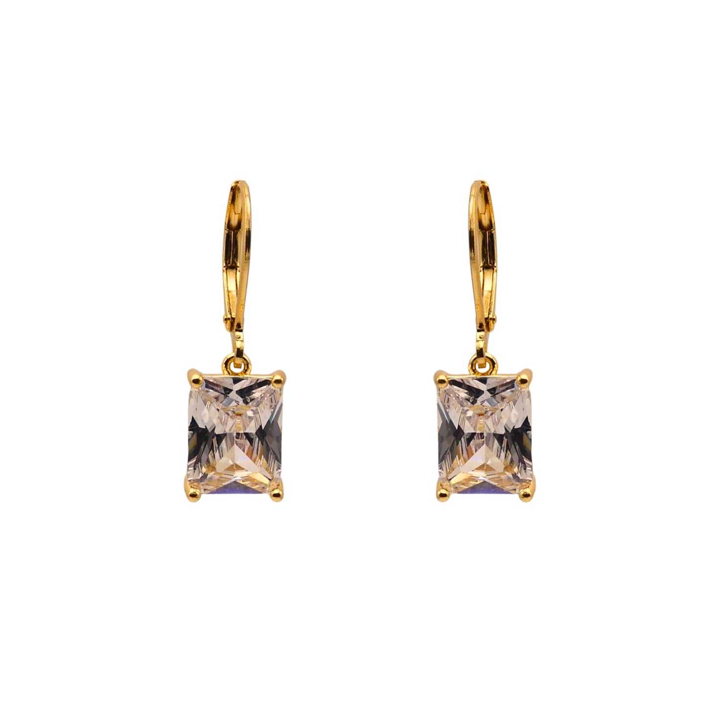 Gold Octagon Cut Crystal Drop Earrings