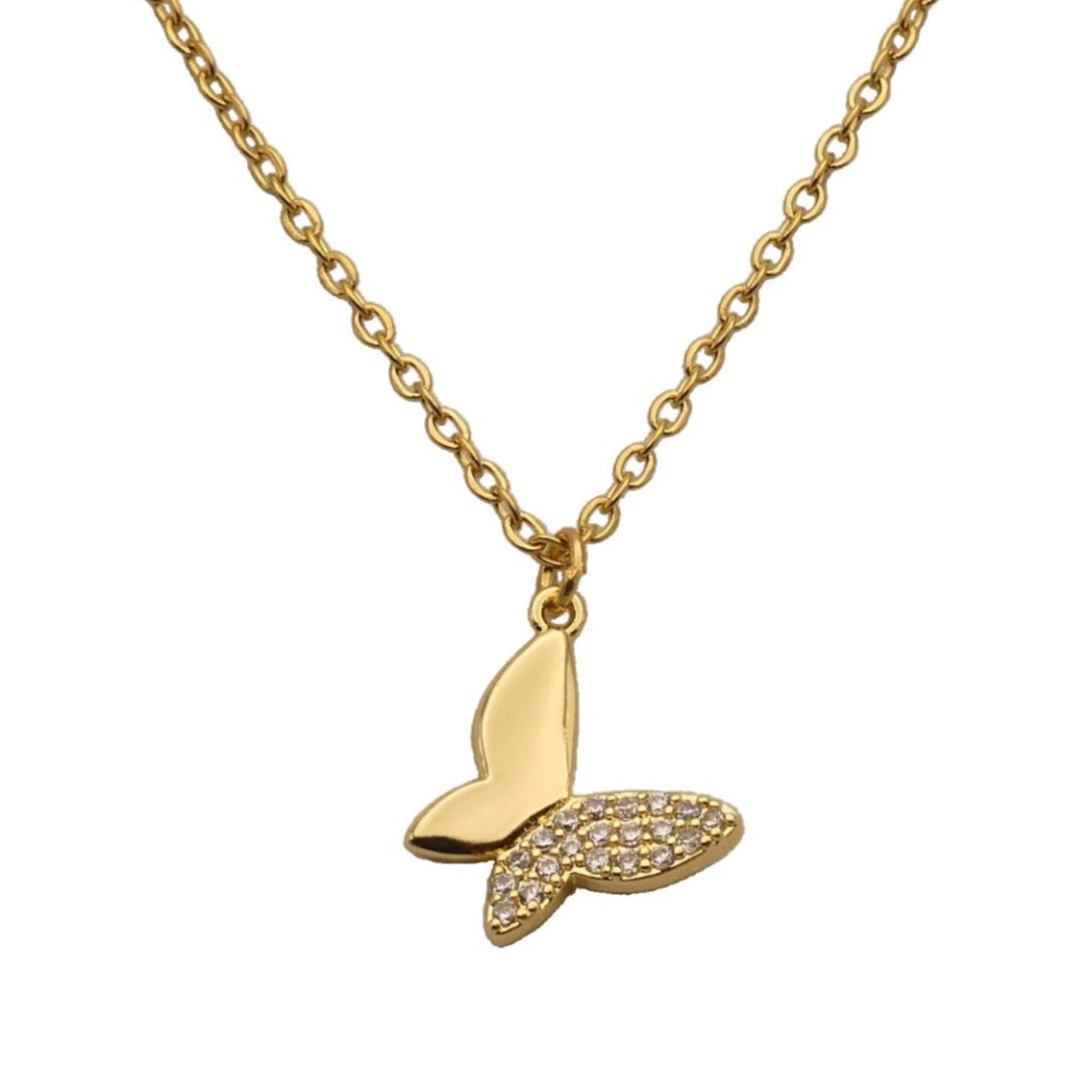 Gold Crystal Butterfly Necklace