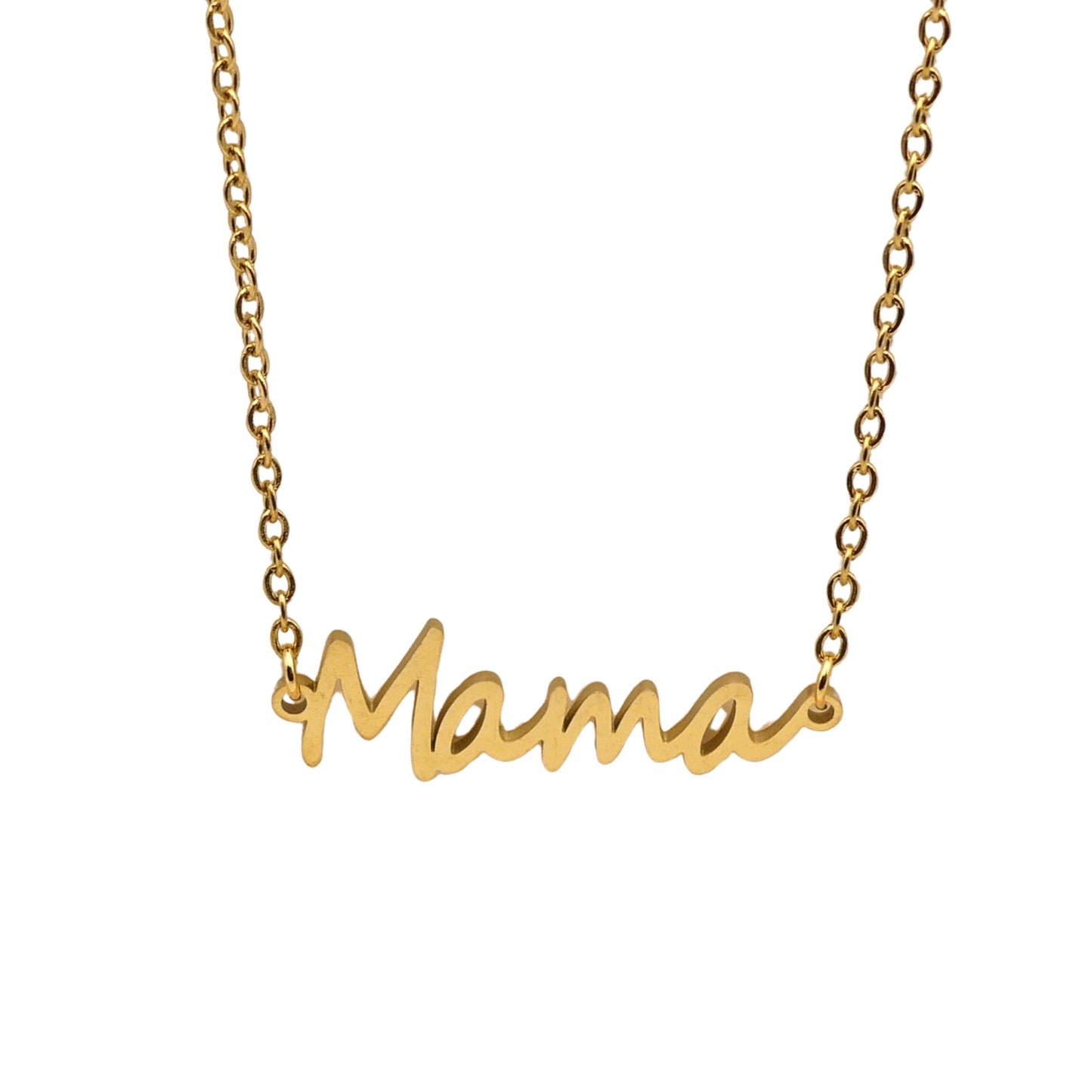 Gold Script 'Mama' Pendant Cable Chain Necklace For Women