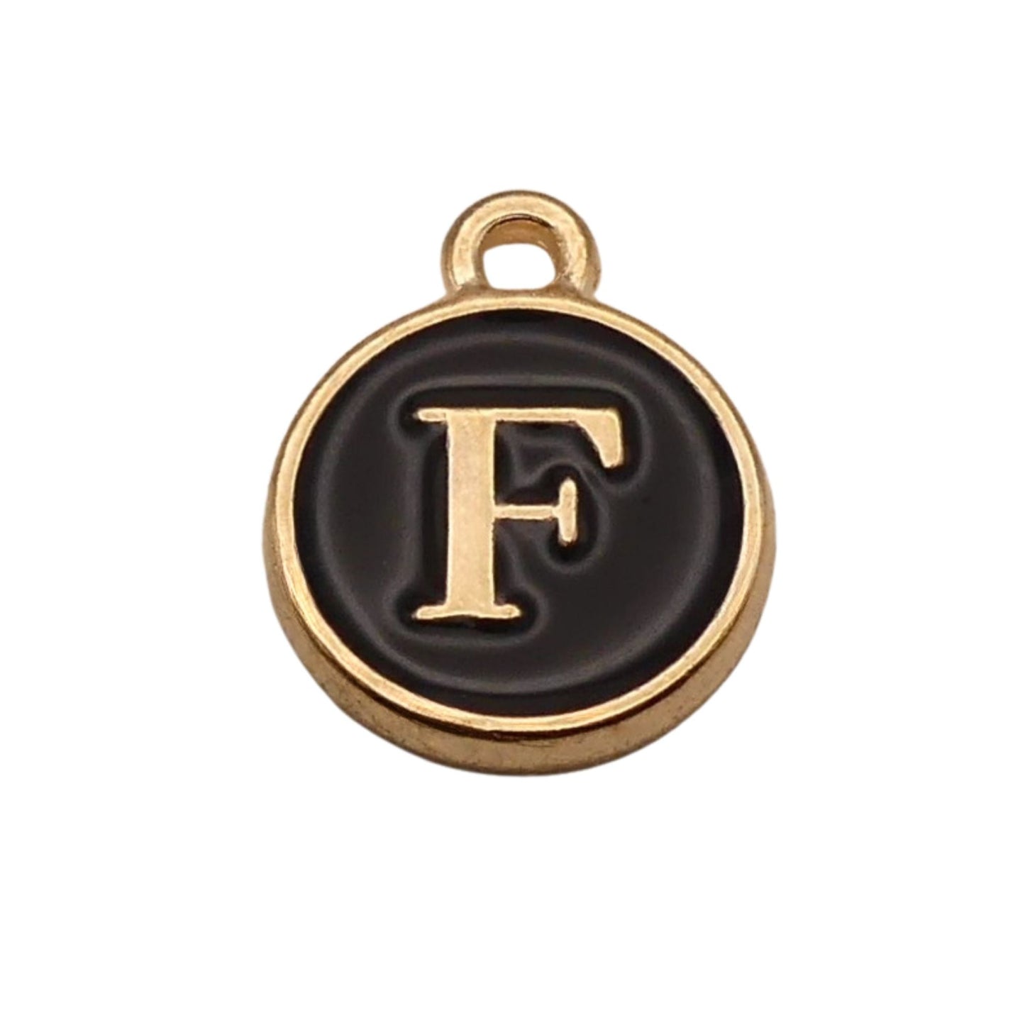 Gold with Black Letter F Charm For Personalized Charm Bracelet