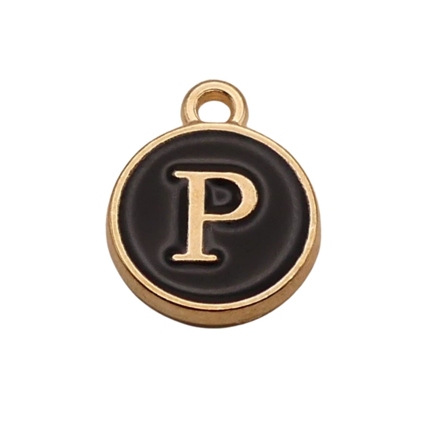 Gold with Black Letter P Charm For Personalized Charm Bracelet