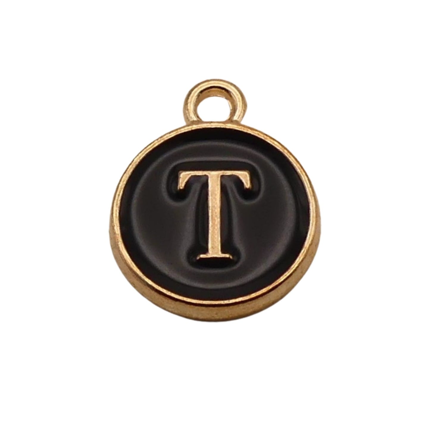 Gold with Black Letter T Charm For Personalized Charm Bracelet