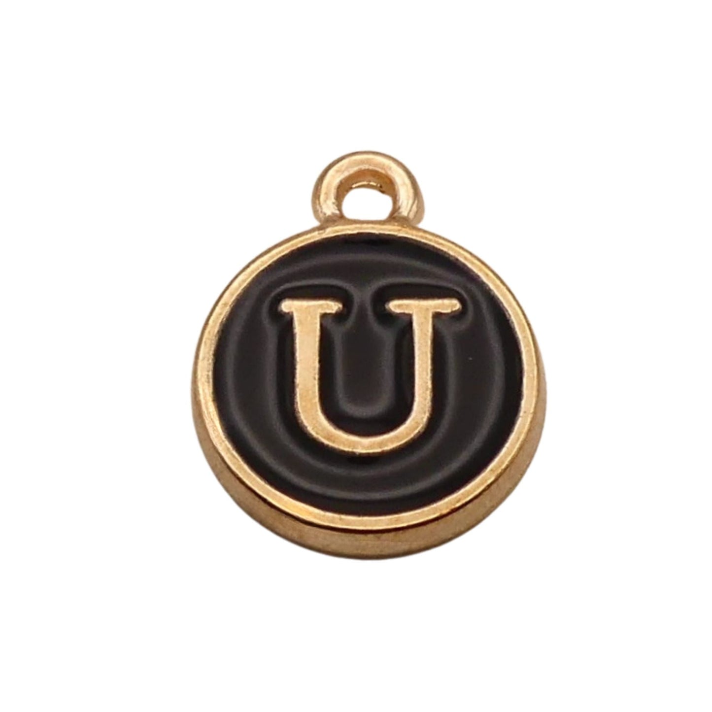 Gold with Black Letter U Charm For Personalized Charm Bracelet
