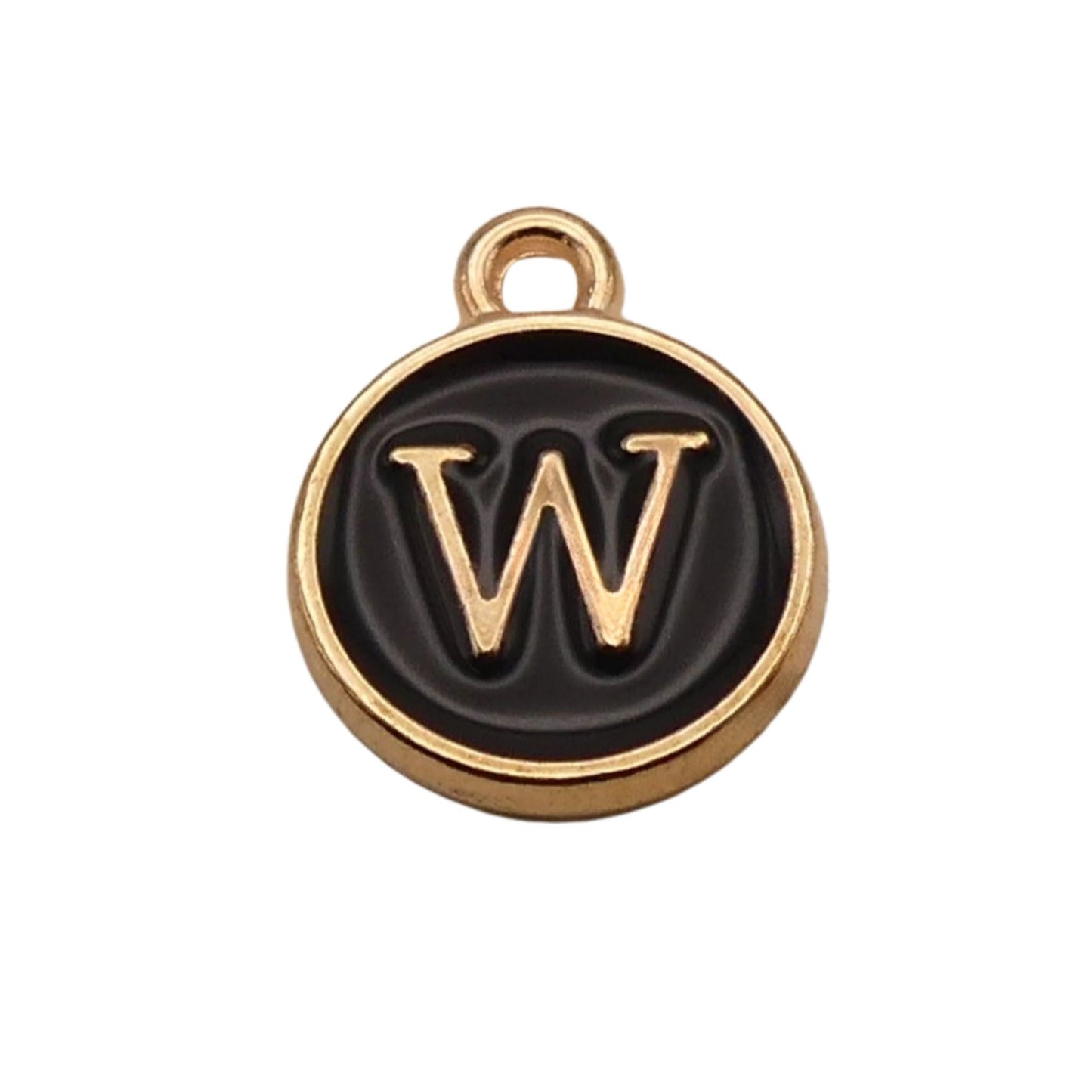 Gold with Black Letter W Charm For Personalized Charm Bracelet