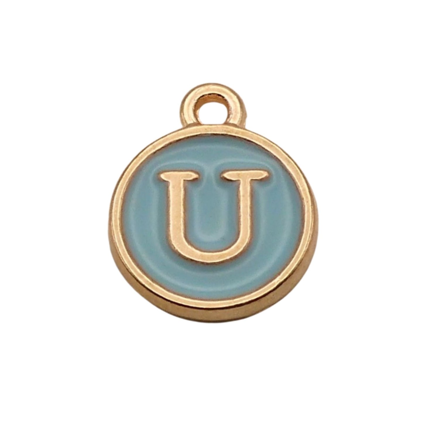 Gold with Blue Letter U Charm For Personalized Charm Bracelet
