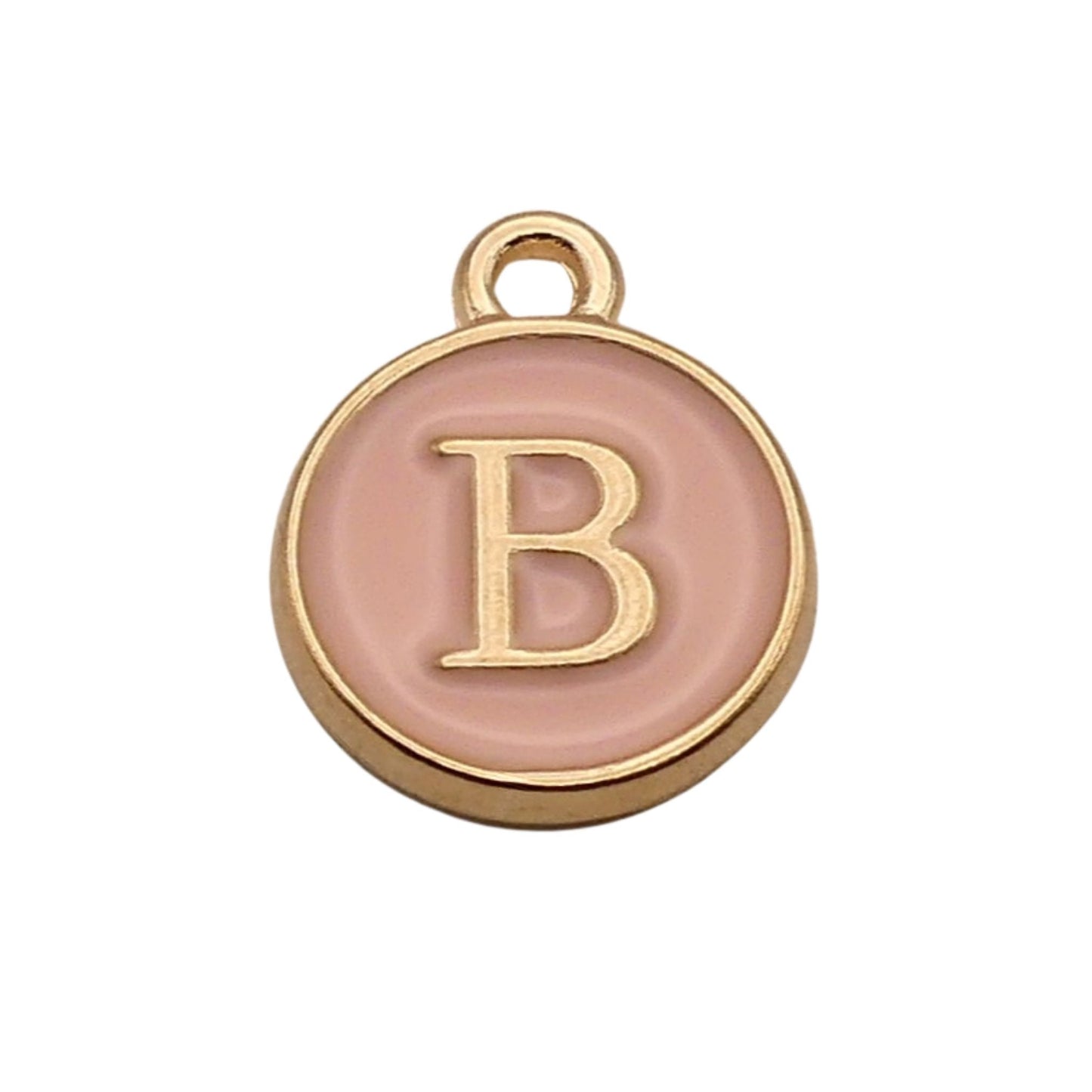 Gold with Pink Letter B Charm For Personalized Charm Bracelet