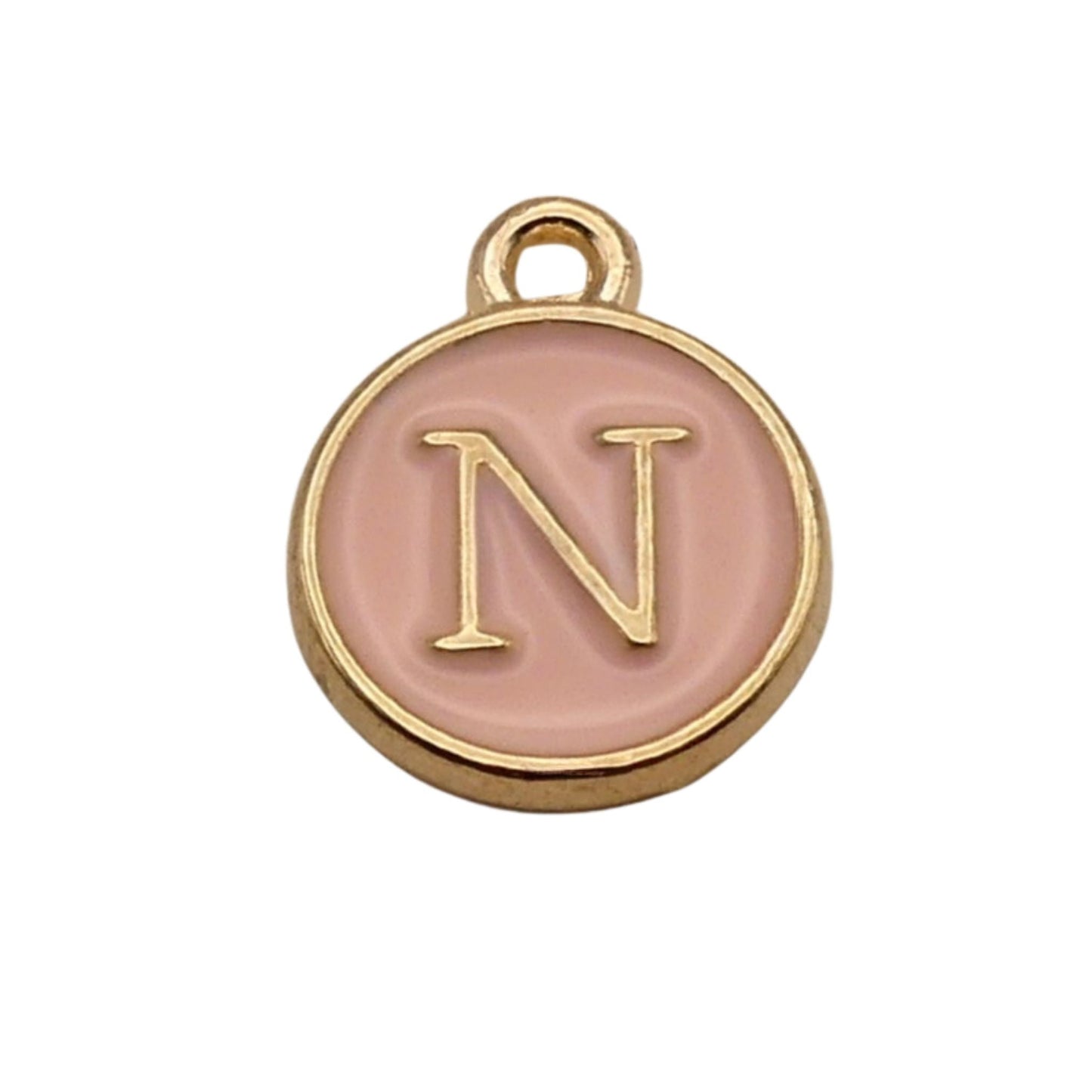 Gold with Pink Letter N Charm For Personalized Charm Bracelet
