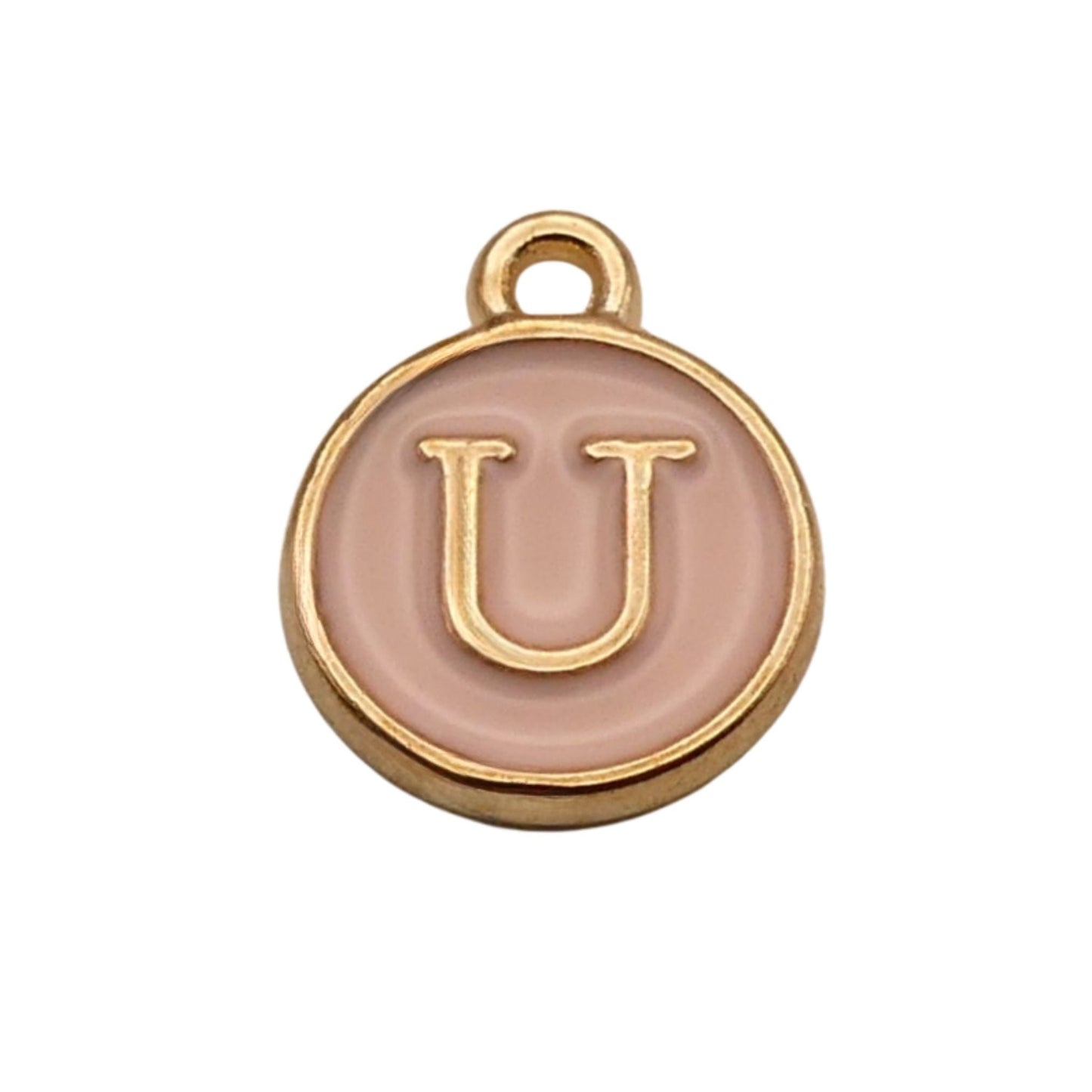 Gold with Pink Letter U Charm For Personalized Charm Bracelet