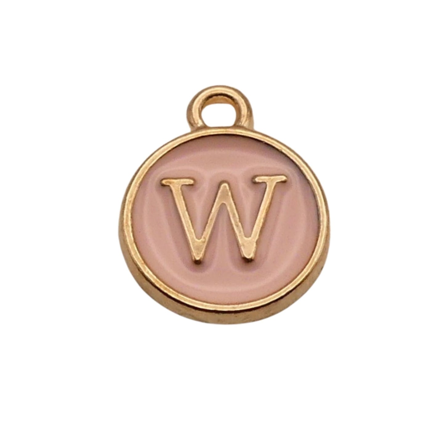Gold with Pink Letter W Charm For Personalized Charm Bracelet