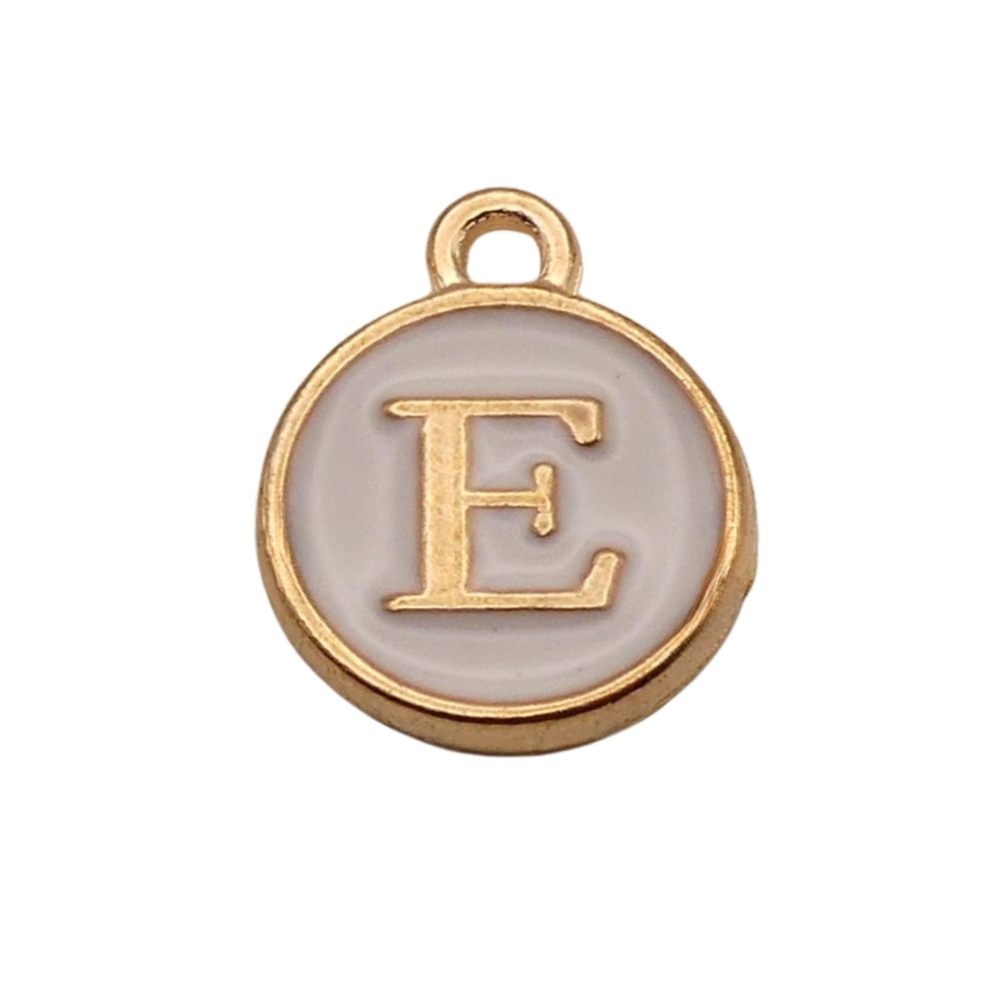 Gold with White Letter E Charm For Personalized Charm Bracelet