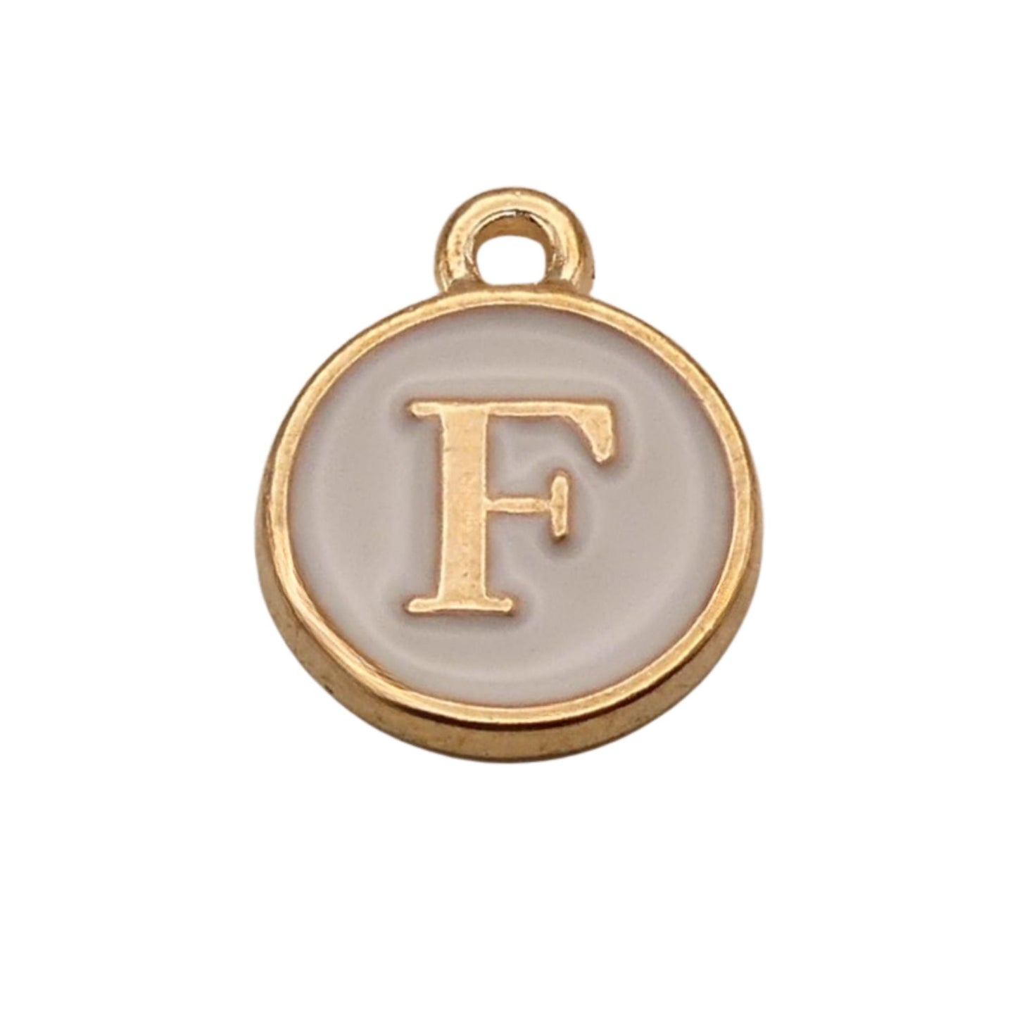 Gold with White Letter F Charm For Personalized Charm Bracelet
