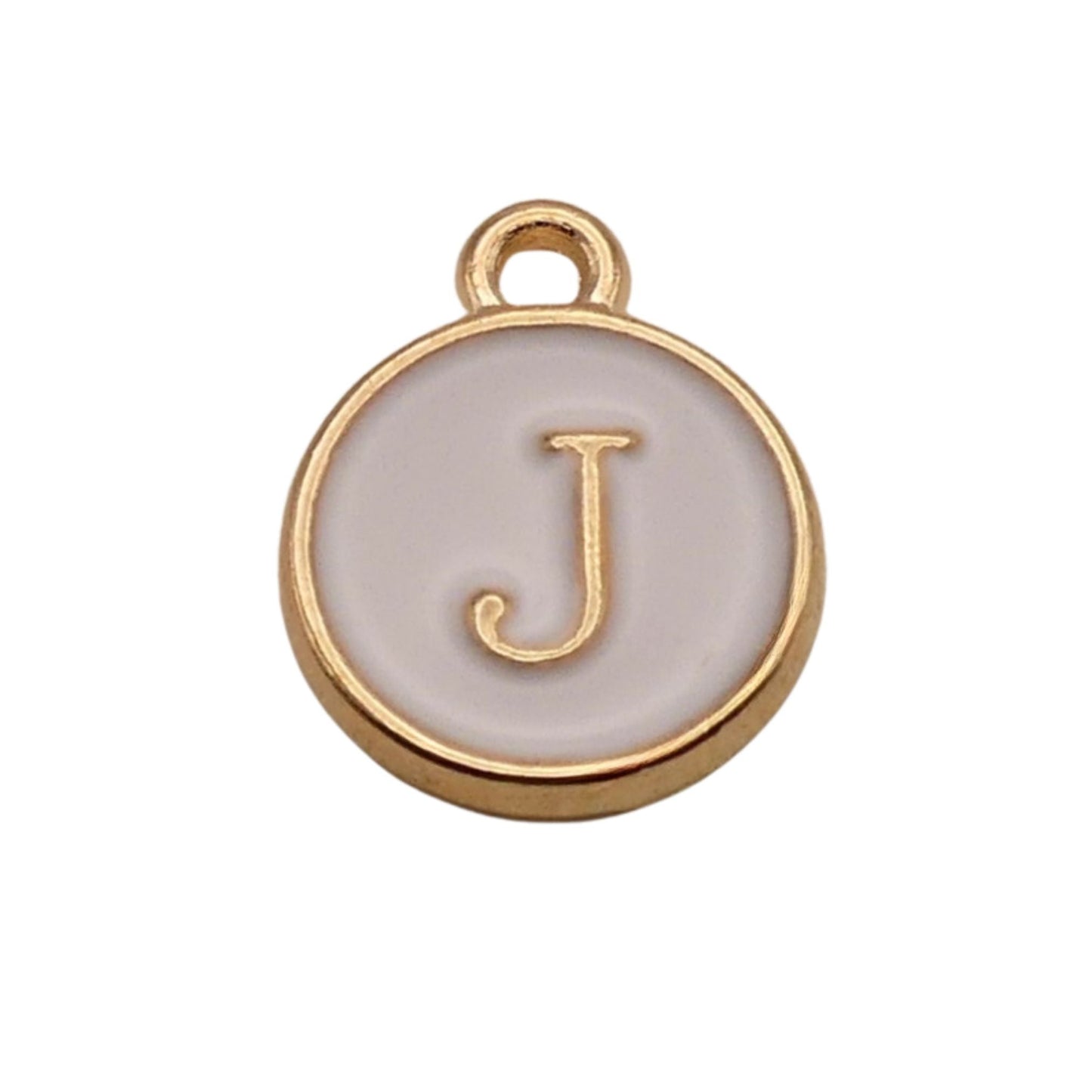 Gold with White Letter J Charm For Personalized Charm Bracelet
