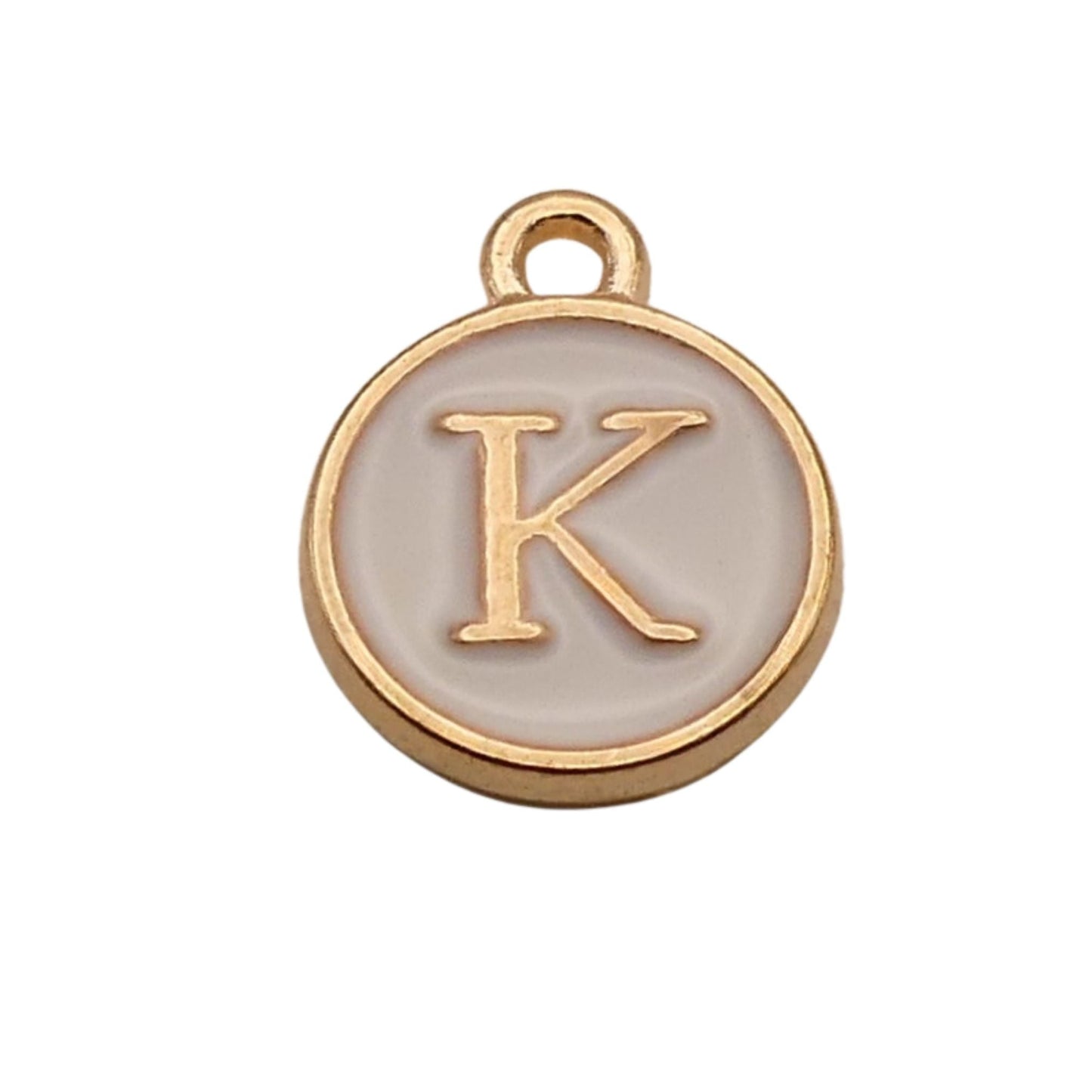 Gold with White Letter K Charm For Personalized Charm Bracelet