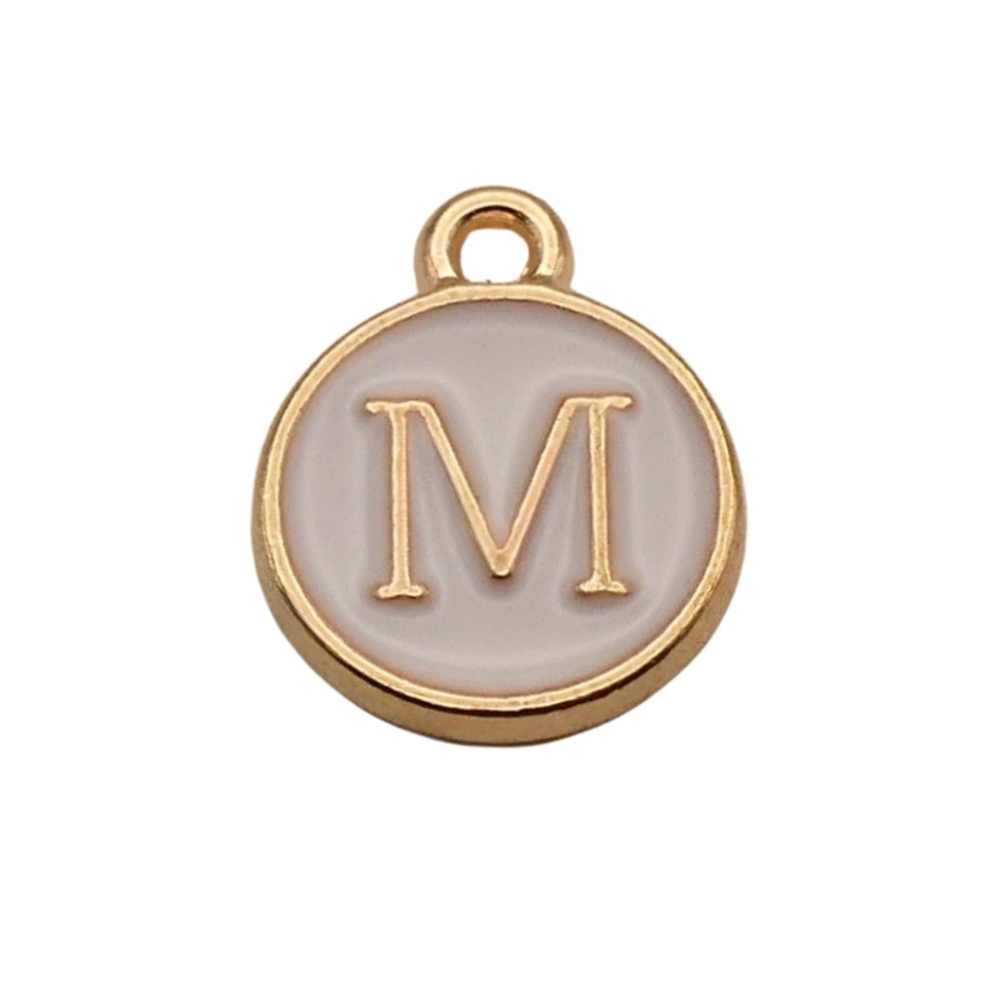 Gold with White Letter M Charm For Personalized Charm Bracelet