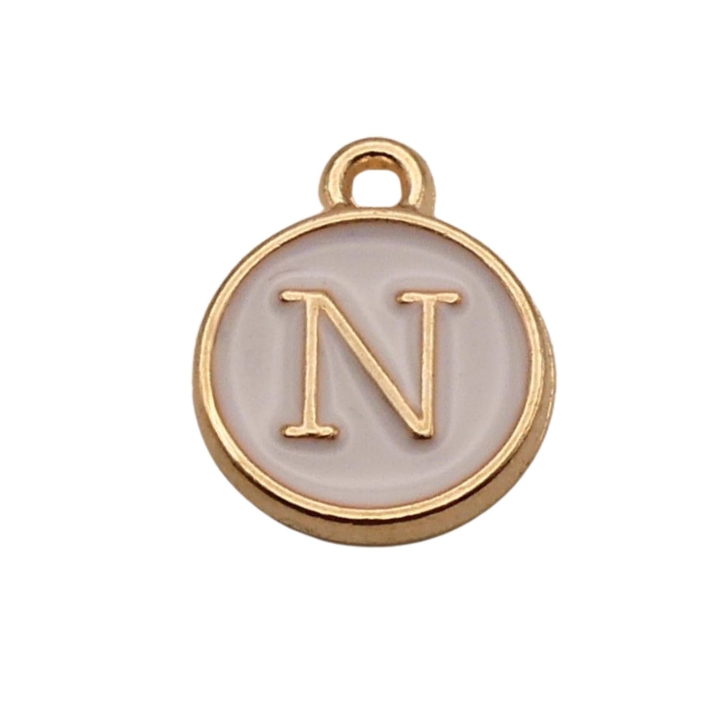 Gold with White Letter N Charm For Personalized Charm Bracelet