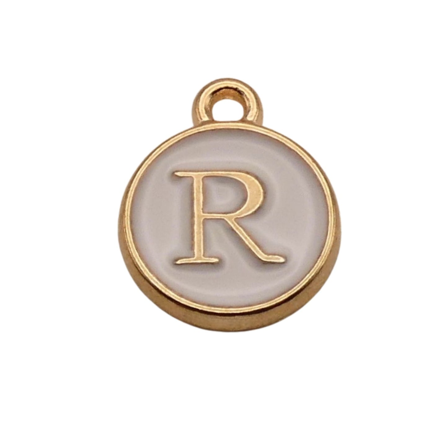 Gold with White Letter R Charm For Personalized Charm Bracelet