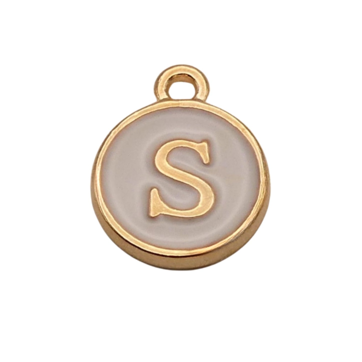 Gold with White Letter S Charm For Personalized Charm Bracelet