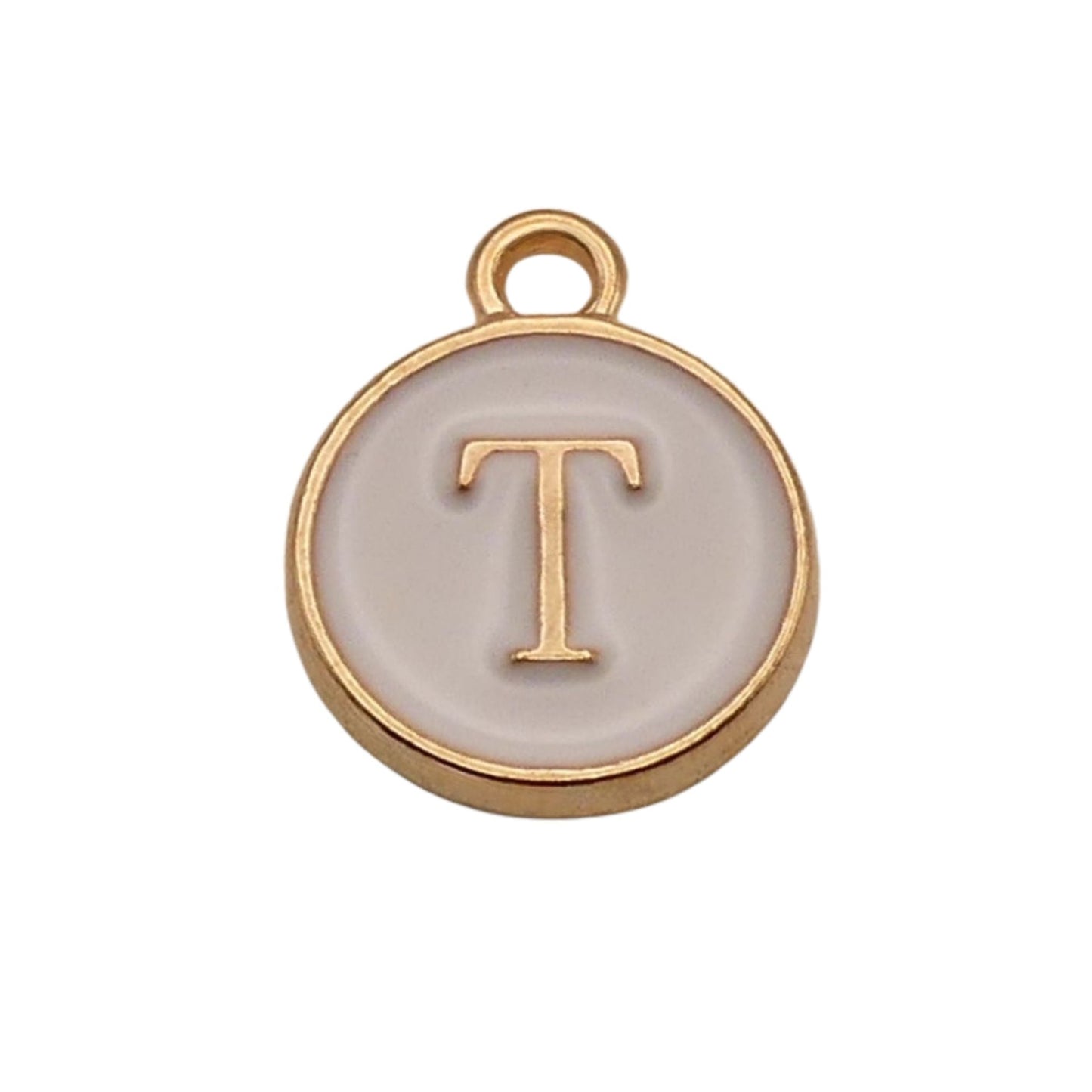 Gold with White Letter T Charm For Personalized Charm Bracelet