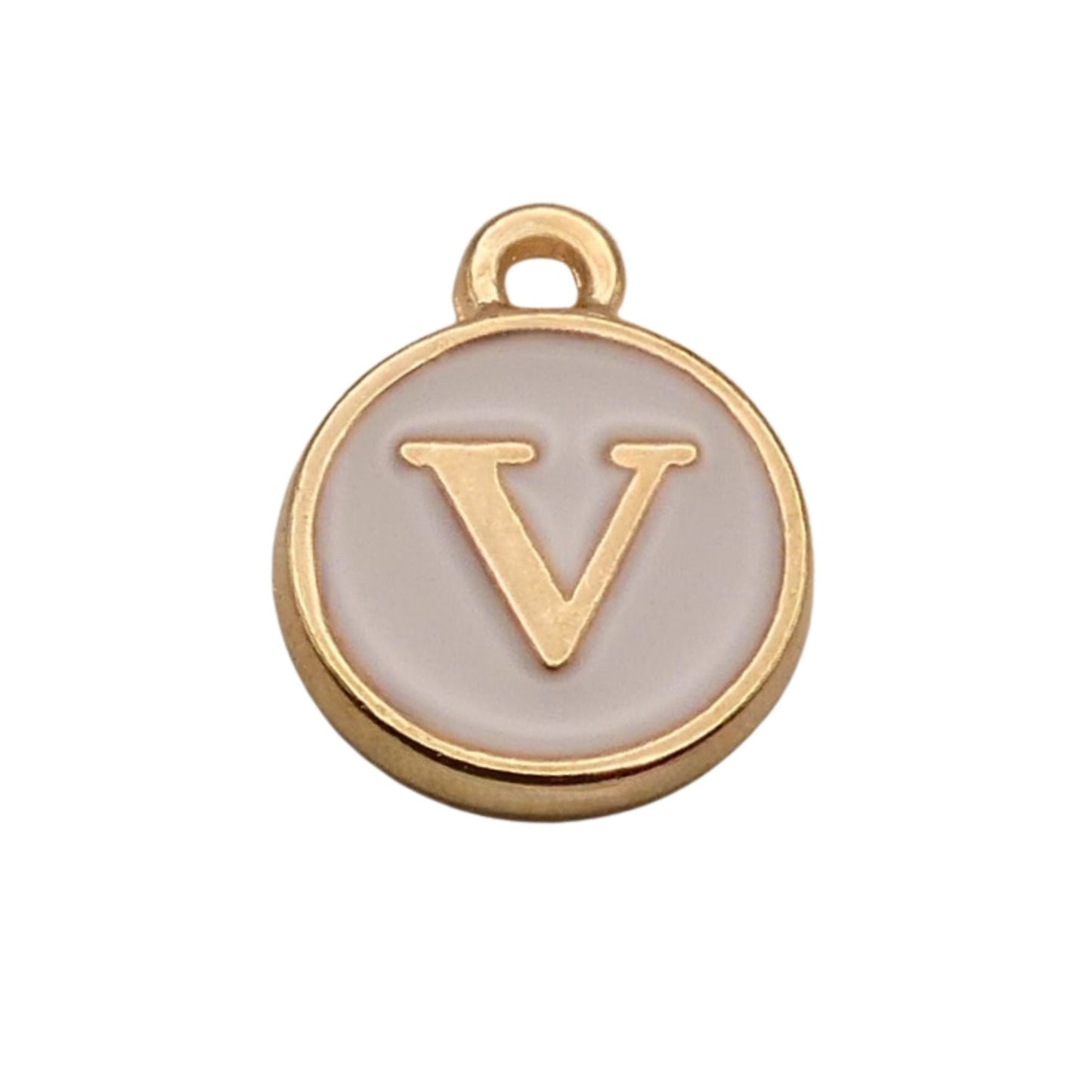 Gold with White Letter V Charm For Personalized Charm Bracelet