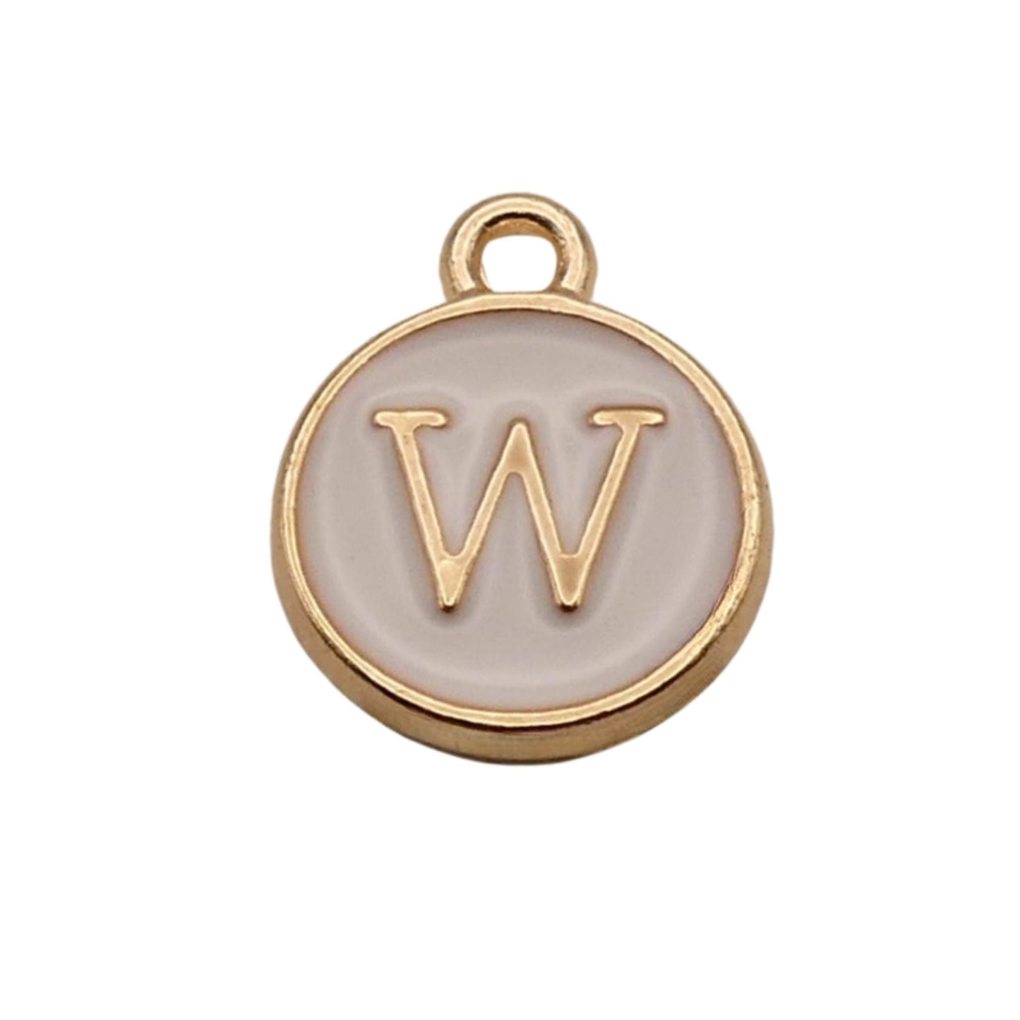 Gold with White Letter W Charm For Personalized Charm Bracelet
