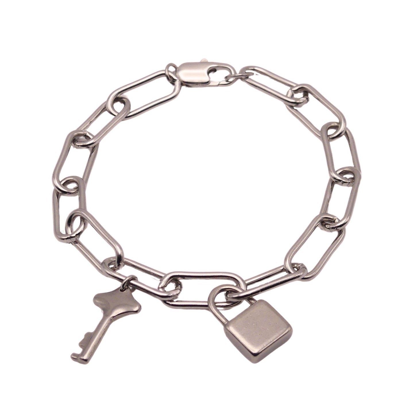 Silver Lock and Key Paperclip Chain Bracelet For Women
