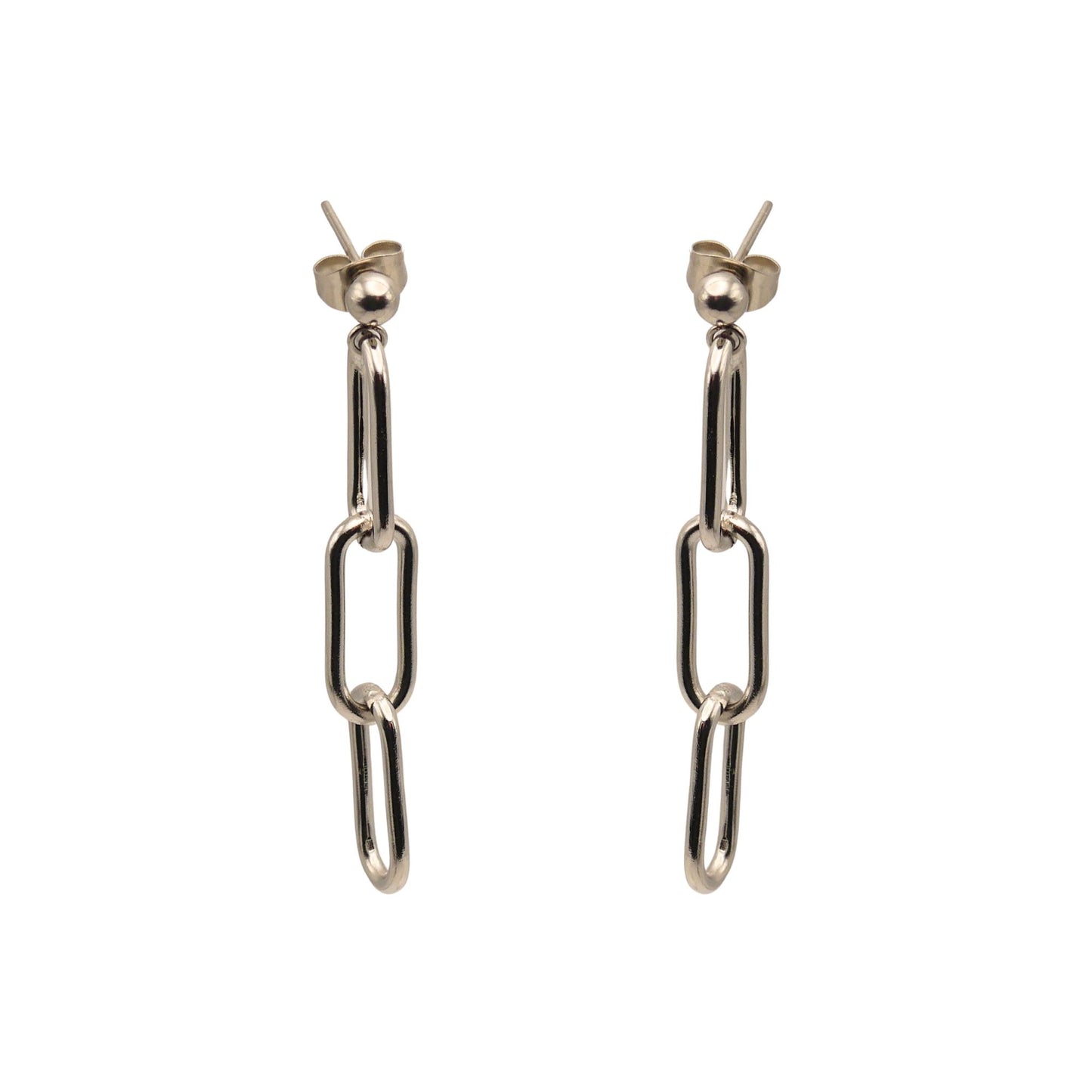 Silver Paperclip Triple Link Earrings For Women