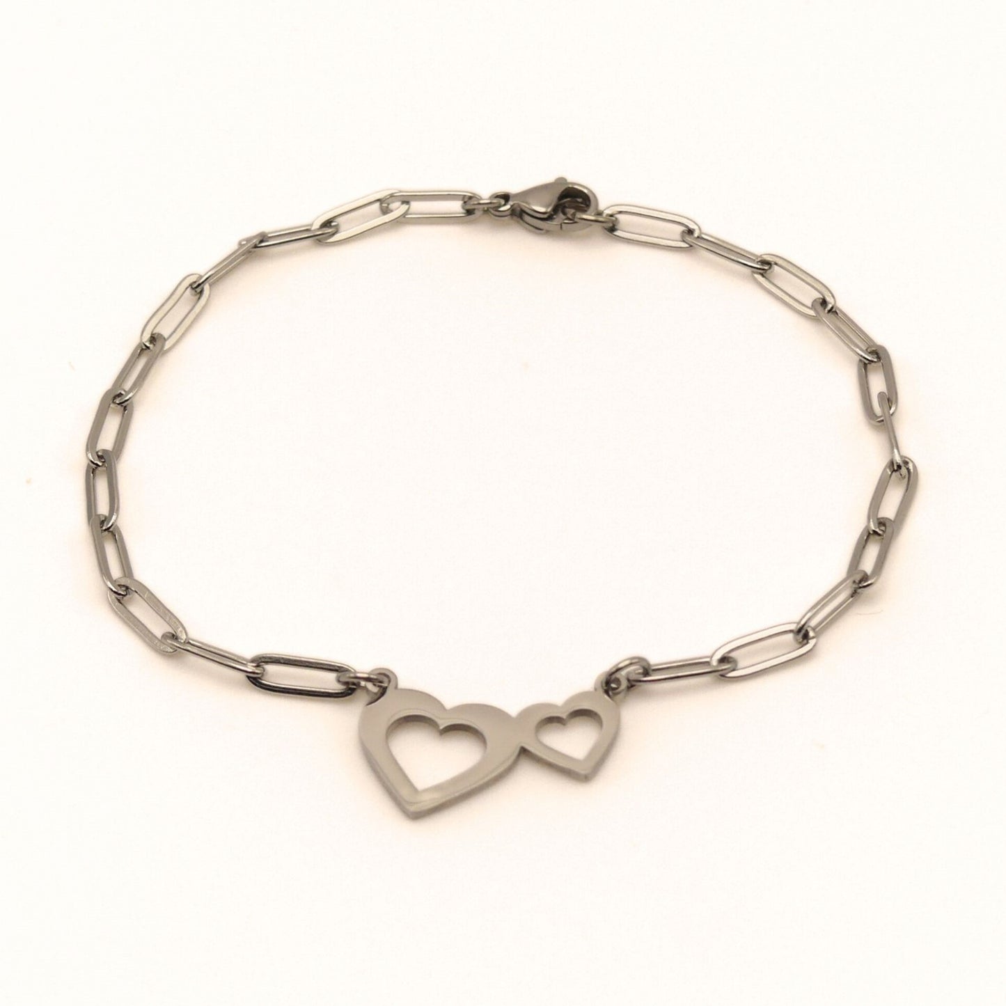Silver Double Open Heart Anklet