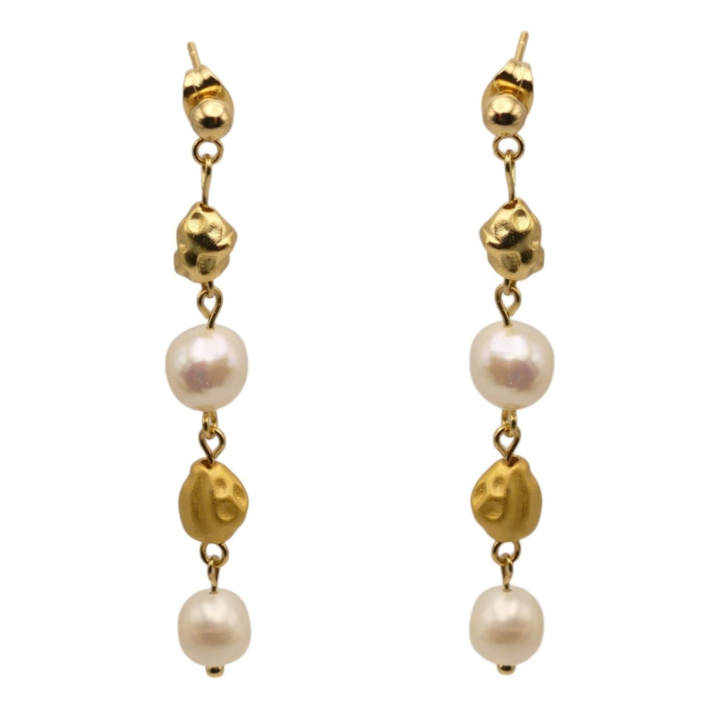 Pearl Gold Nugget Drop Earrings