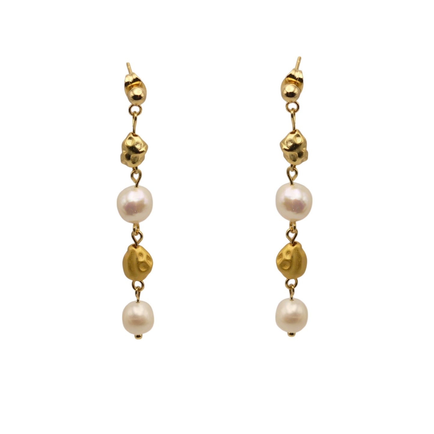 Pearl Gold Nugget Drop Earrings