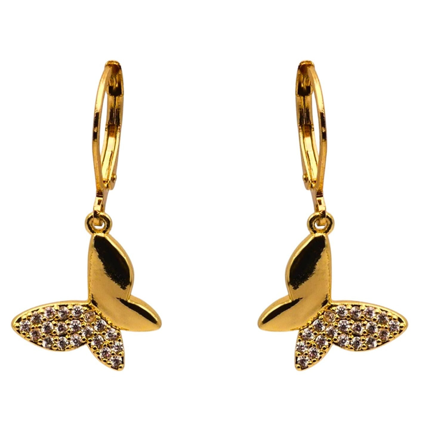 Gold Crystal Butterfly Drop Earrings