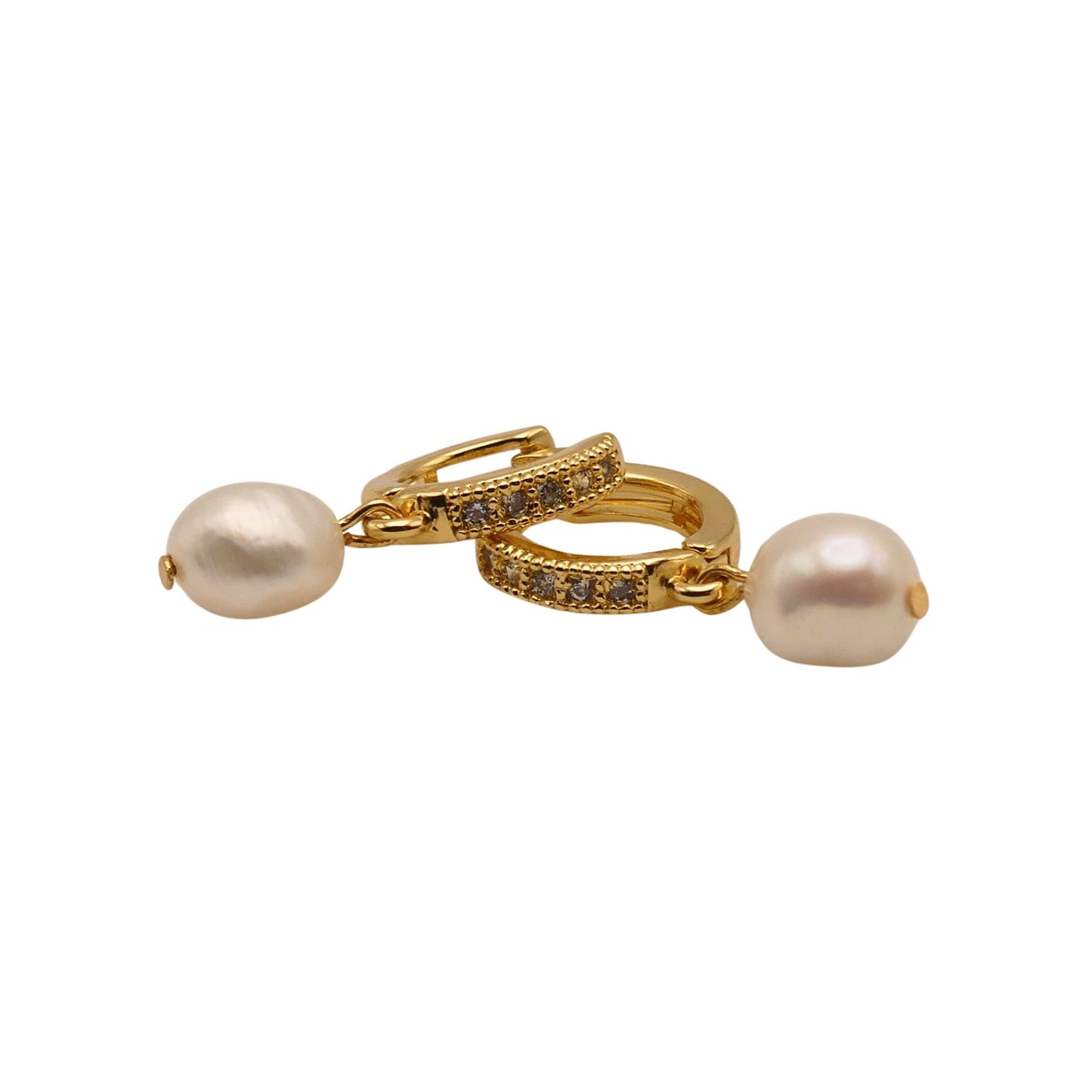 Gold Crystal Hoop Pearl Earrings