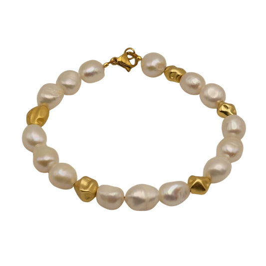 Pearl and Gold Nugget Bracelet