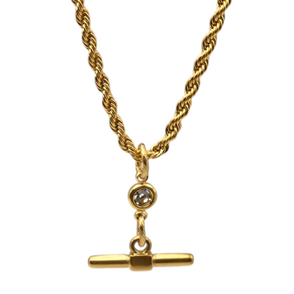 Rope Chain CZ Crystal Toggle Pendant Necklace