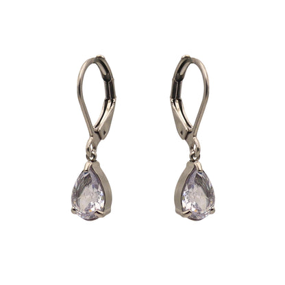 Silver Pear Cut Crystal Dangle Drop Earrings