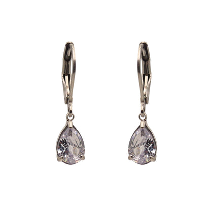 Silver Pear Cut Crystal Dangle Drop Earrings