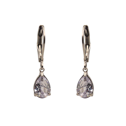 Silver Pear Cut Crystal Dangle Drop Earrings
