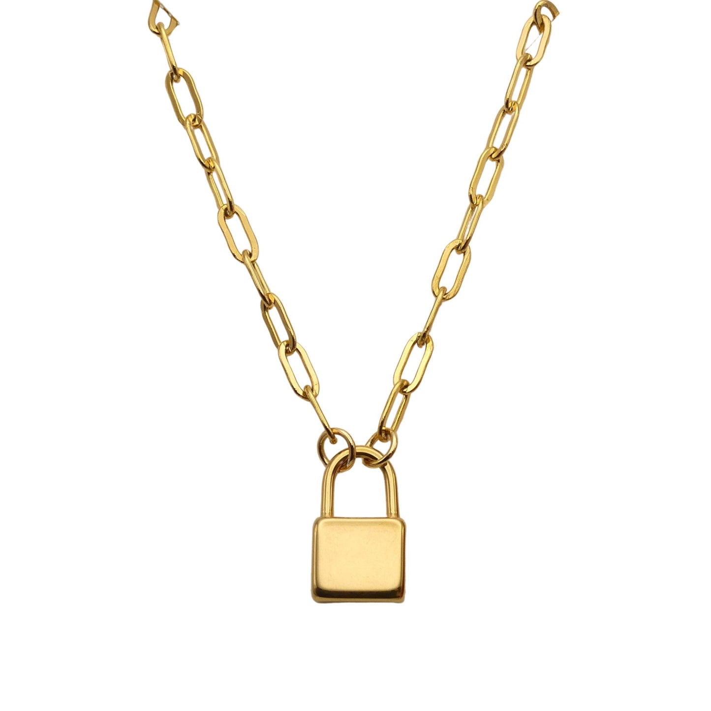 Lock Pendant Paperclip Chain Necklace