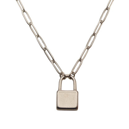 Lock Pendant Paperclip Chain Necklace