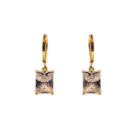 Gold Octagon Cut Crystal Drop Earrings