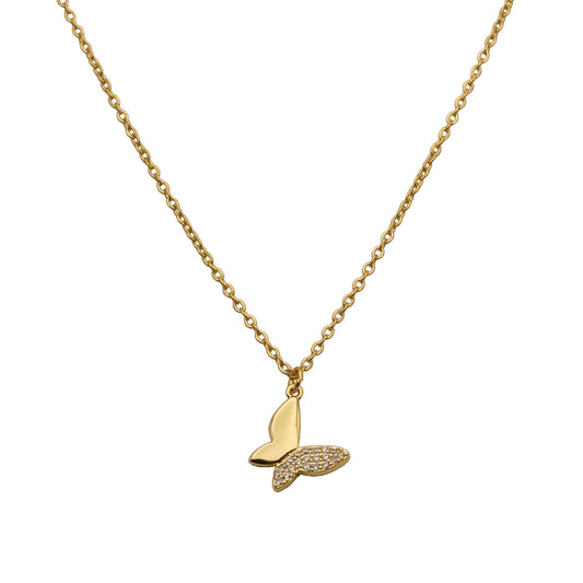 Gold Crystal Butterfly Necklace