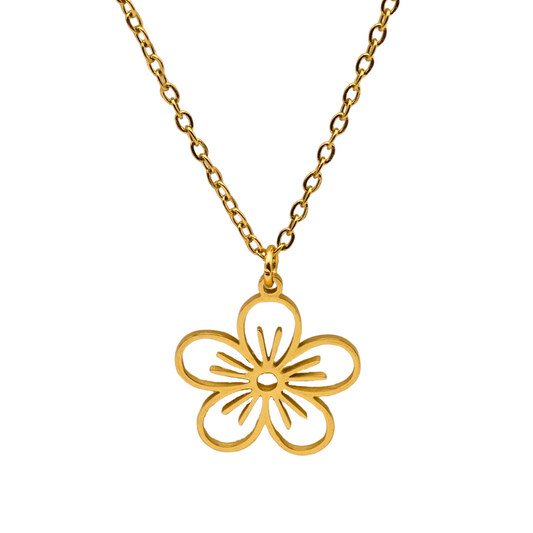 Gold Open Flower Pendant Necklace