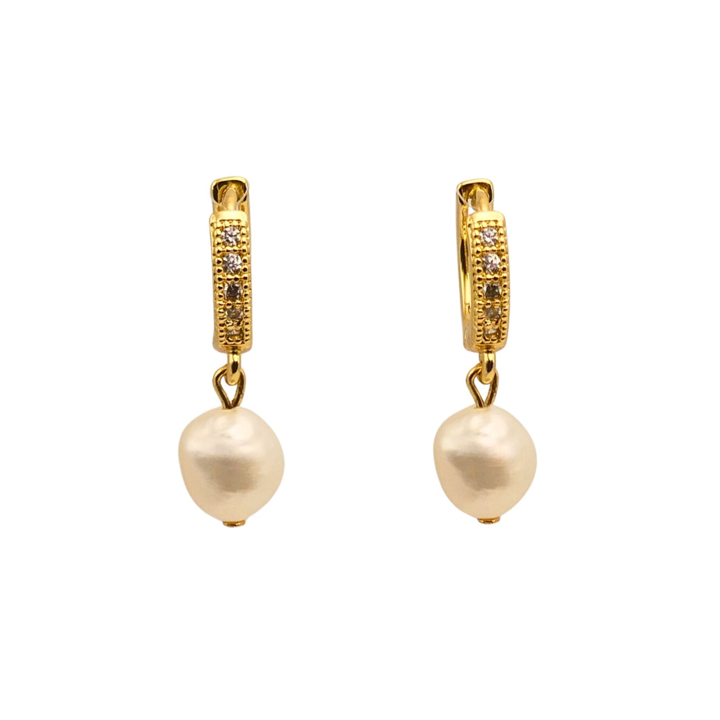 Gold Crystal Hoop Pearl Drop Earrings For Women