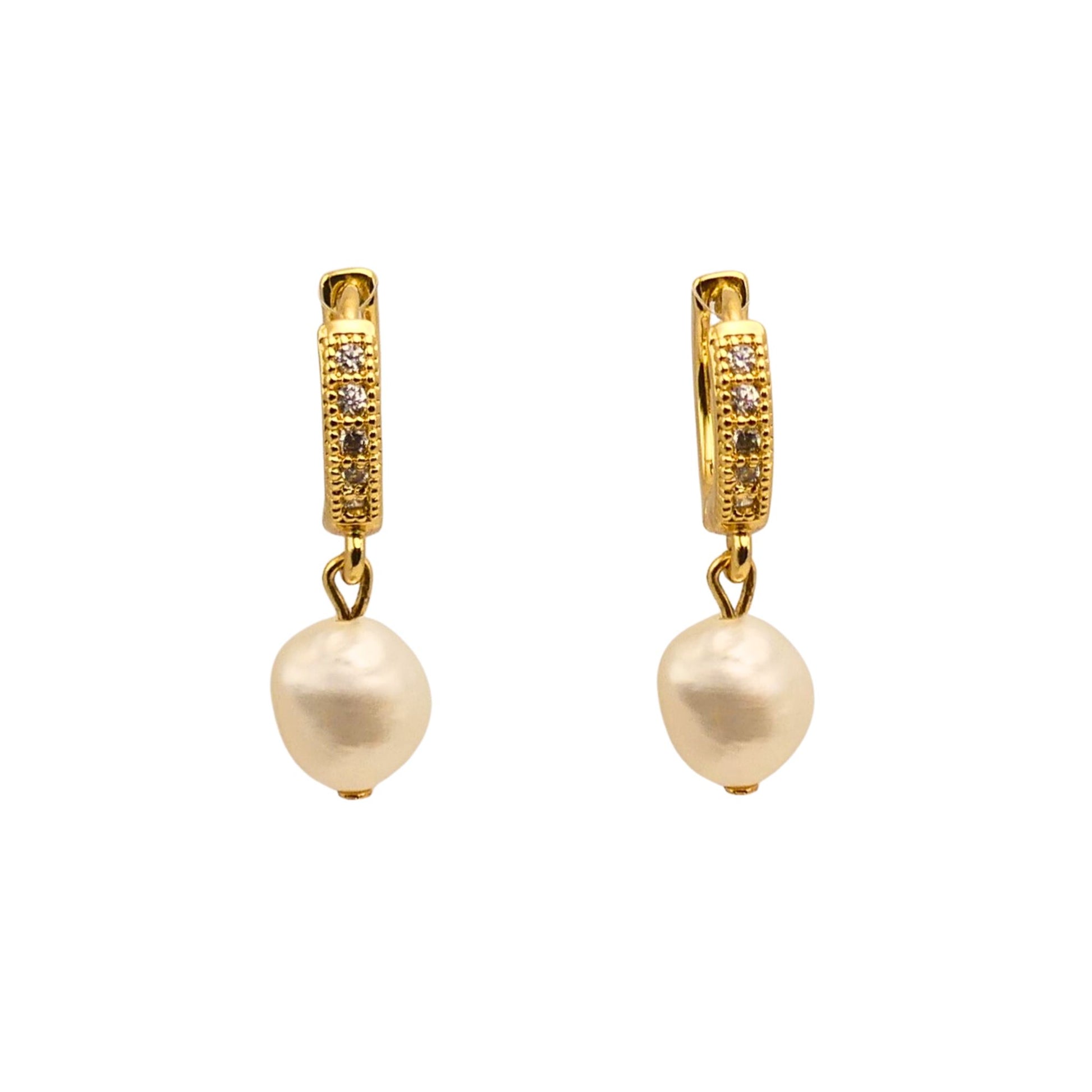 Gold Crystal Hoop Pearl Drop Earrings For Women