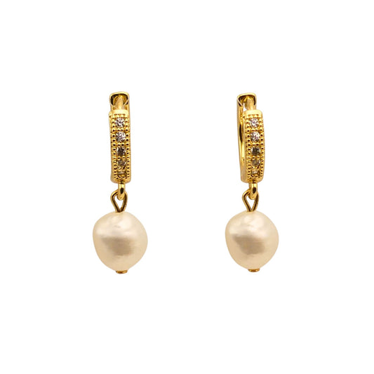 Gold Crystal Hoop Pearl Drop Earrings For Women