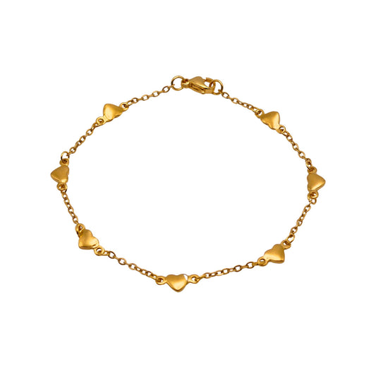 Gold Mini Puff Heart Cable Chain Anklet For Women