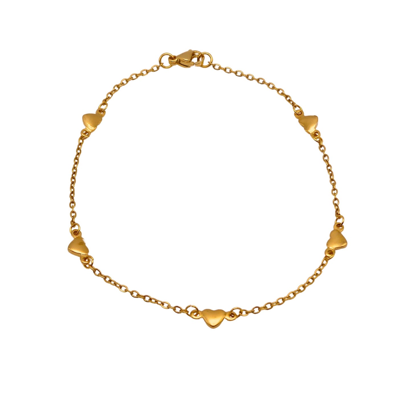 Gold Mini Puff Heart Cable Chain Bracelet For Women