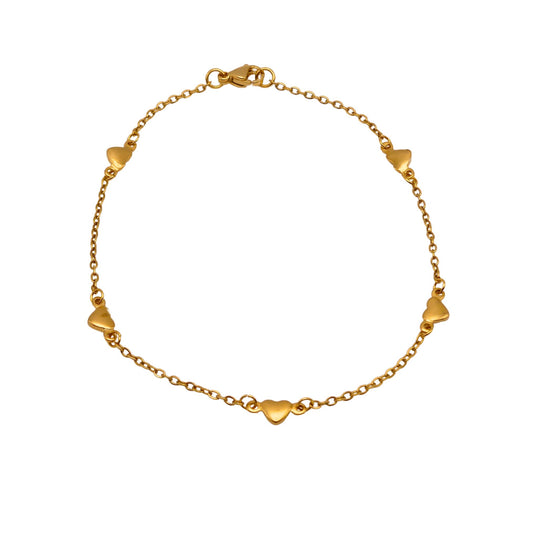 Gold Mini Puff Heart Cable Chain Bracelet For Women